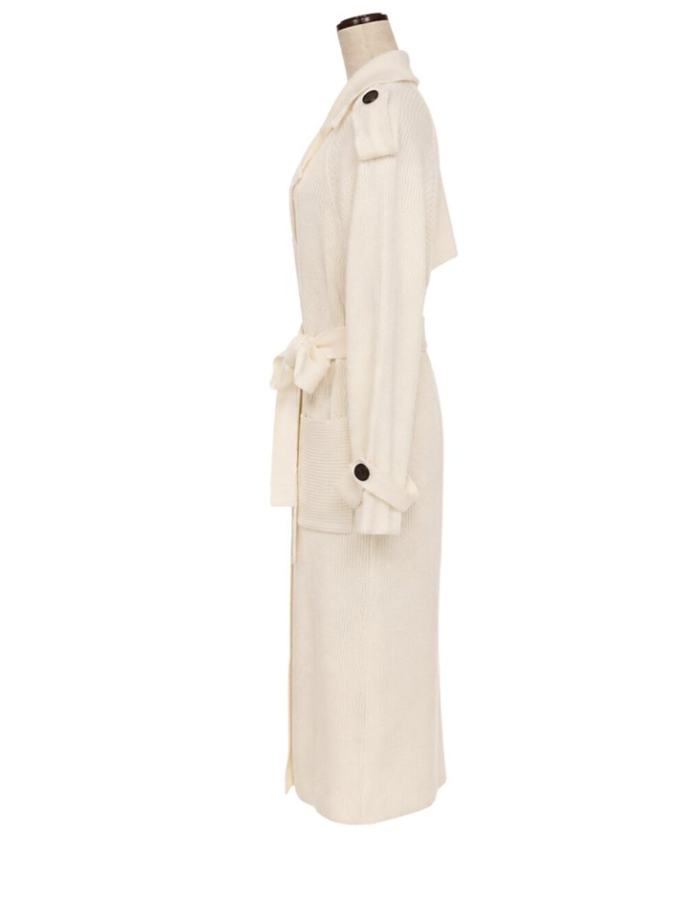 Chic Ivory Belted Double-breasted Knit Coatigan Cardigan Trench Coat. Sz L. - Picture 3 of 11